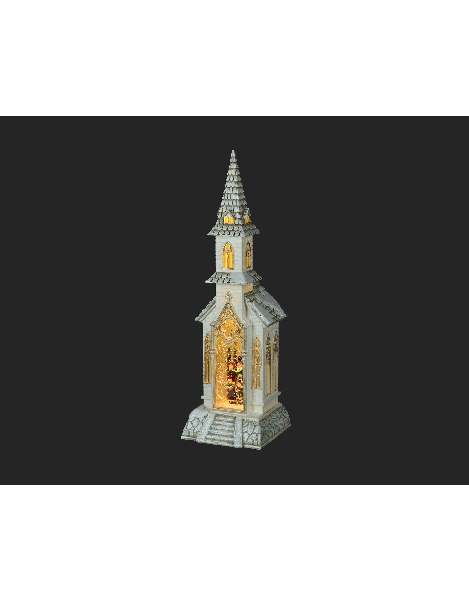 White Church Waterglobe with Carollers