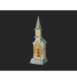 White Church Waterglobe with Carollers