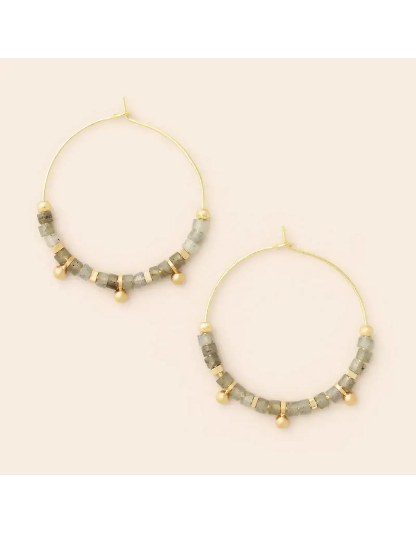 Stone Disc Hoop Earring - Labradorite/Gold