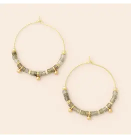 Stone Disc Hoop Earring - Labradorite/Gold