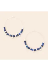 Stone Disc Hoop Earring - Lapis/Silver