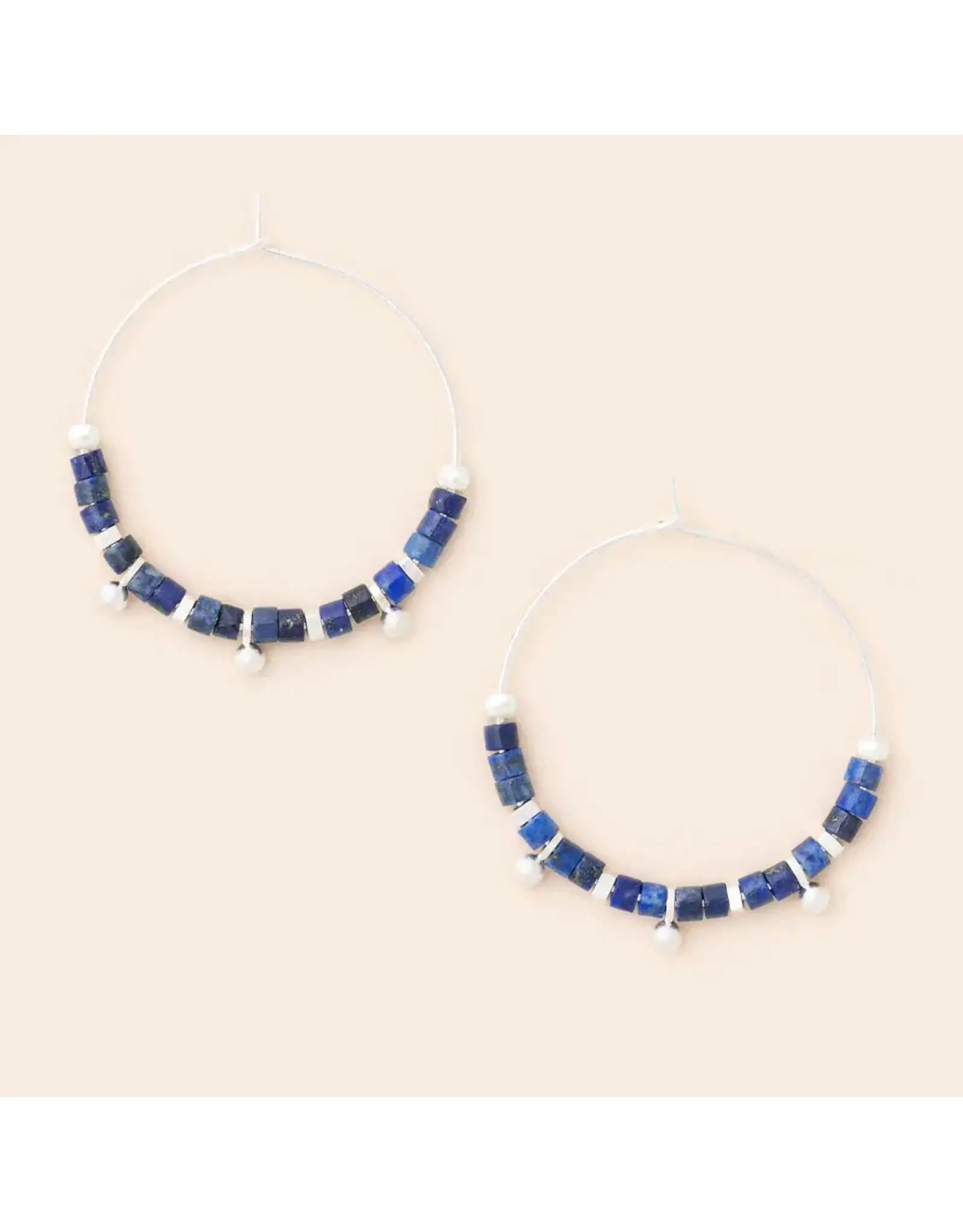 Stone Disc Hoop Earring - Lapis/Silver