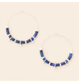 Stone Disc Hoop Earring - Lapis/Silver