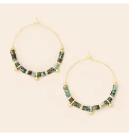 Stone Disc Earrings - African Turquoise/Gold