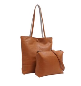 Amia 3-in-1 Reversible Tote - Cognac/Light Grey