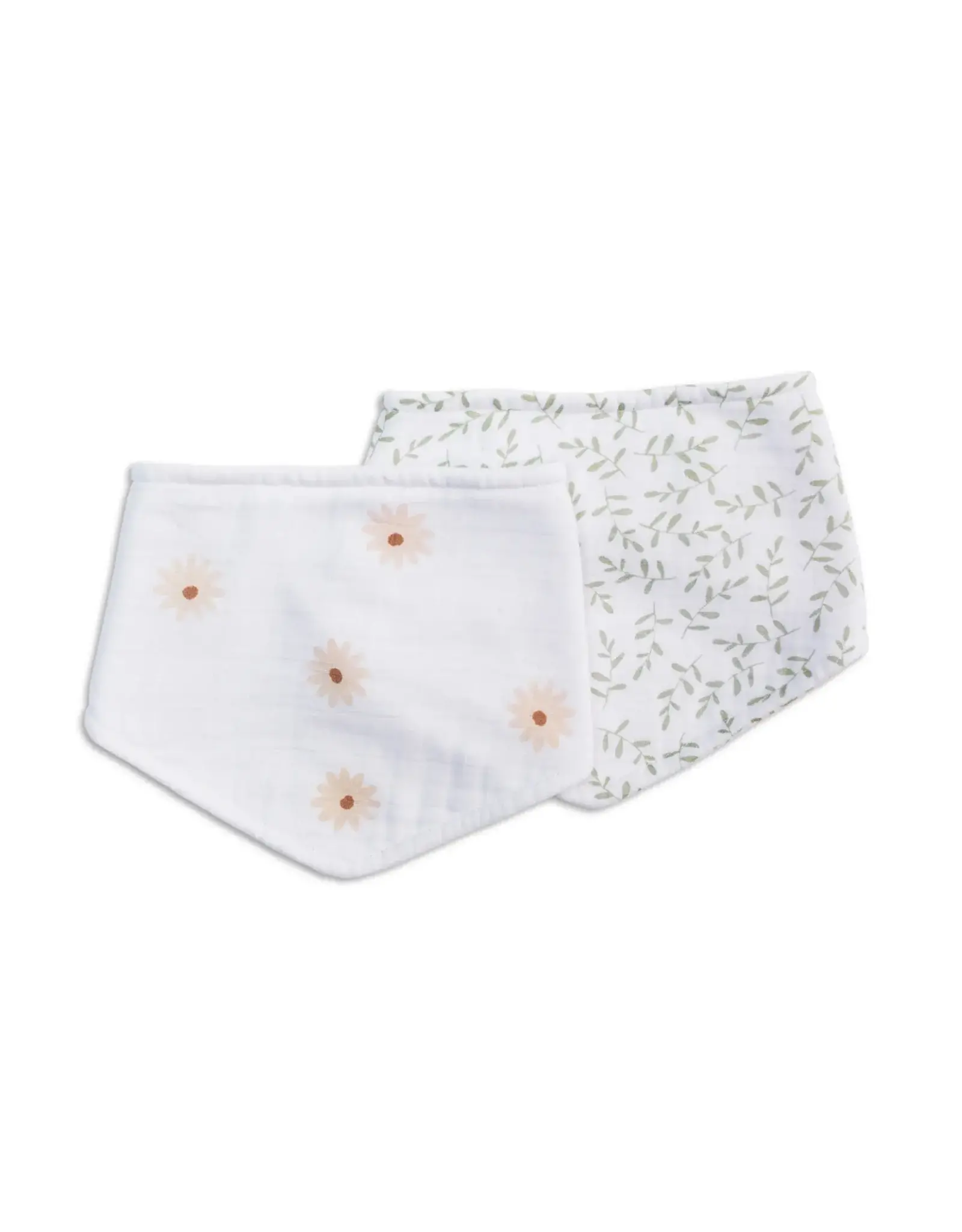 2pk Bandana Bibs - daisies/leaves