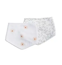 2pk Bandana Bibs - daisies/leaves