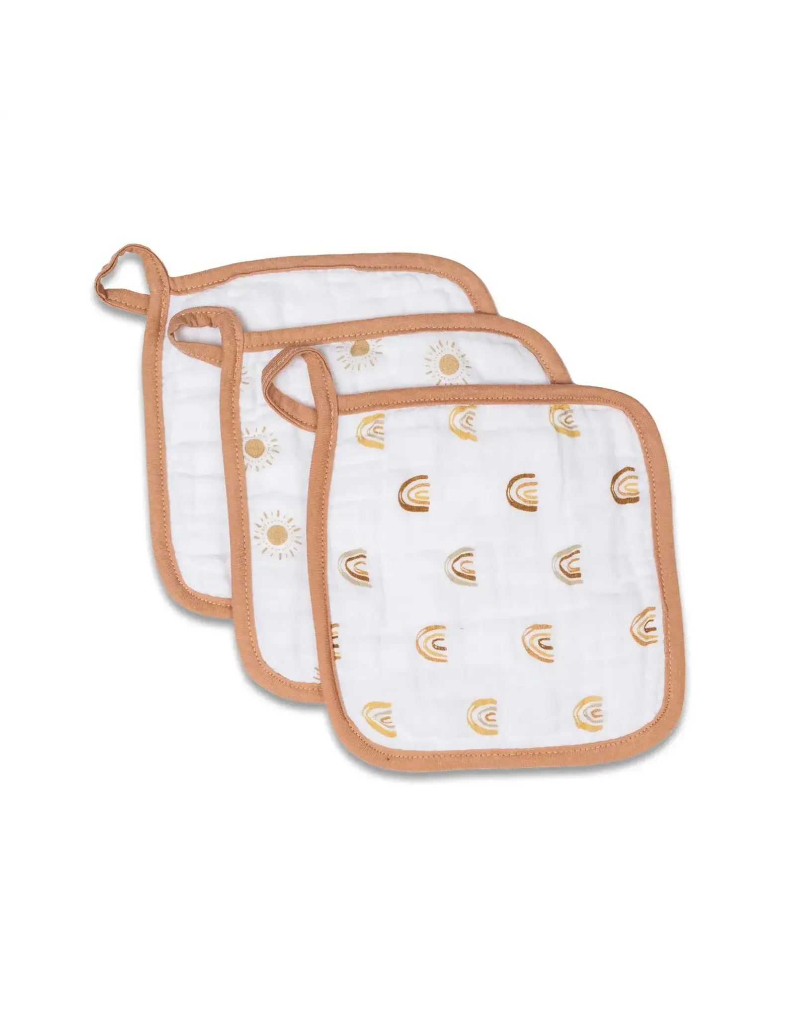 3 pk Muslin Washcloths - rainbows/white/suns