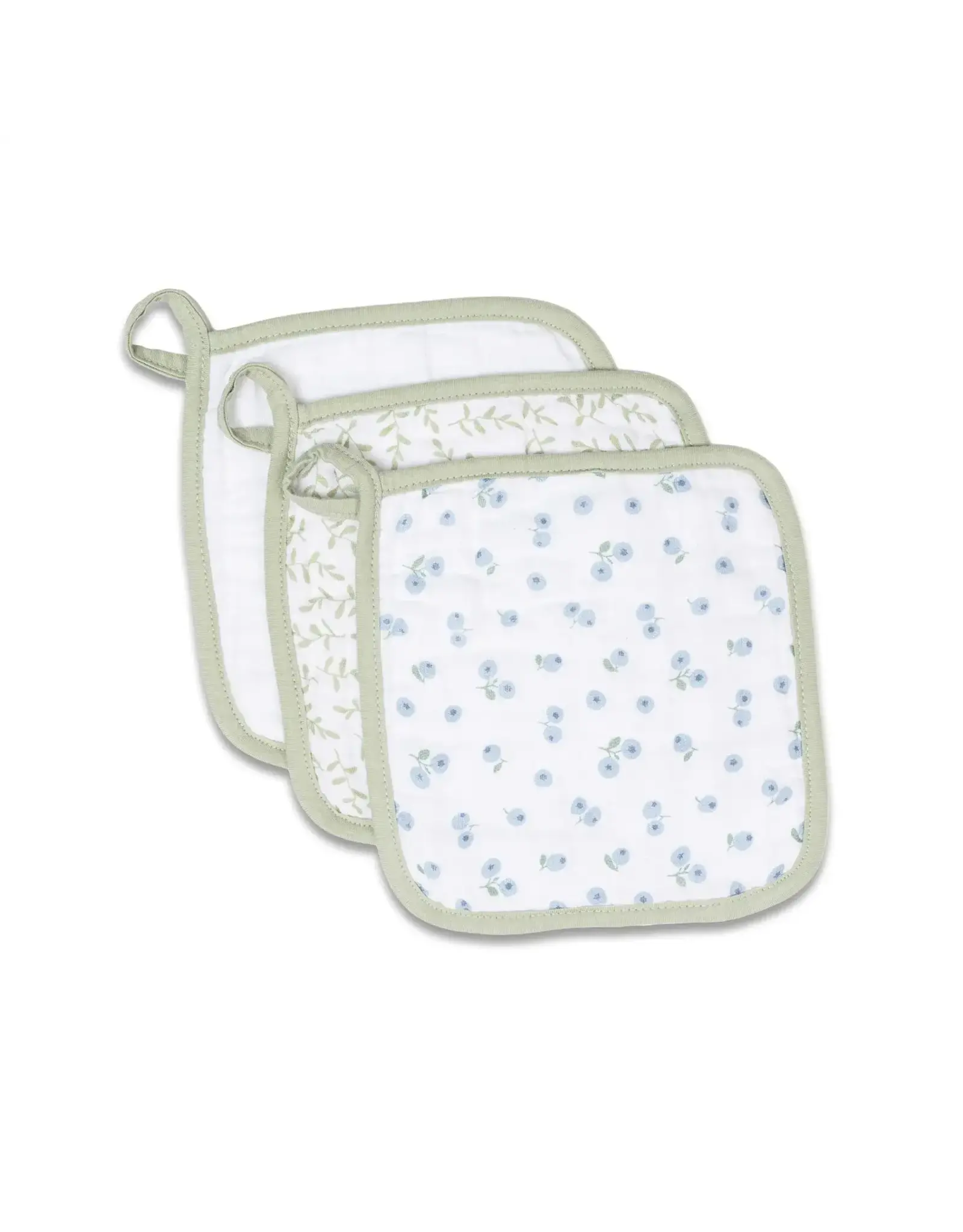 3pk Muslin Washcloths - blueberry/white/green