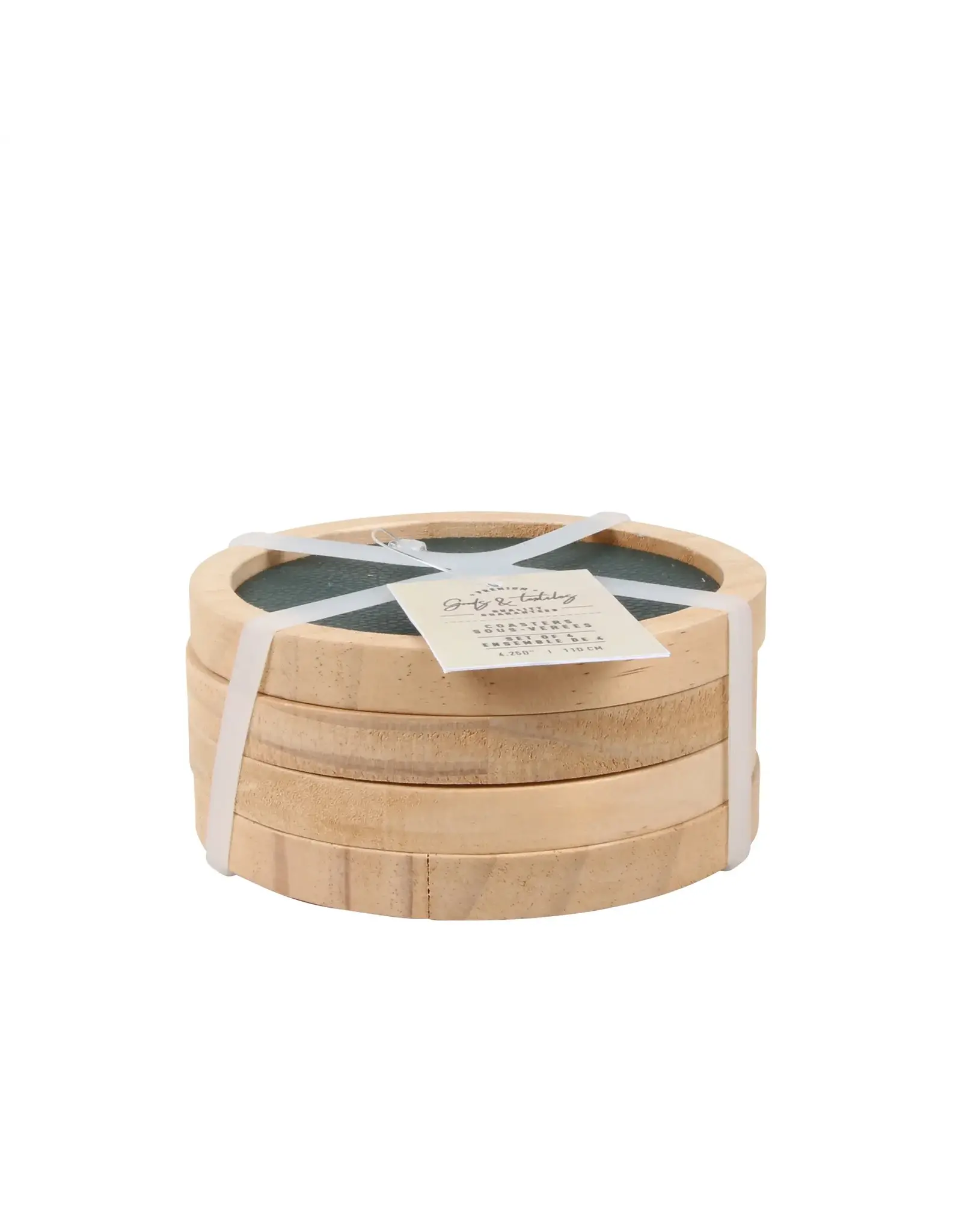 Forest Green Leather Coaster, set of 4