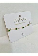 Emerald Green Heart Charms Gold Bracelet