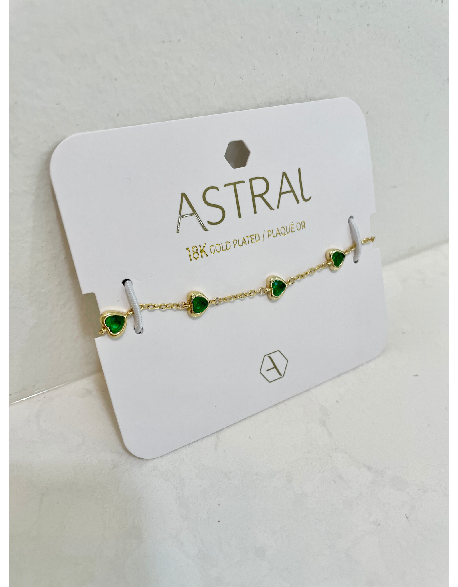 Emerald Green Heart Charms Gold Bracelet