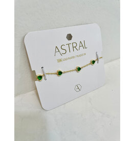 Emerald Green Heart Charms Gold Bracelet