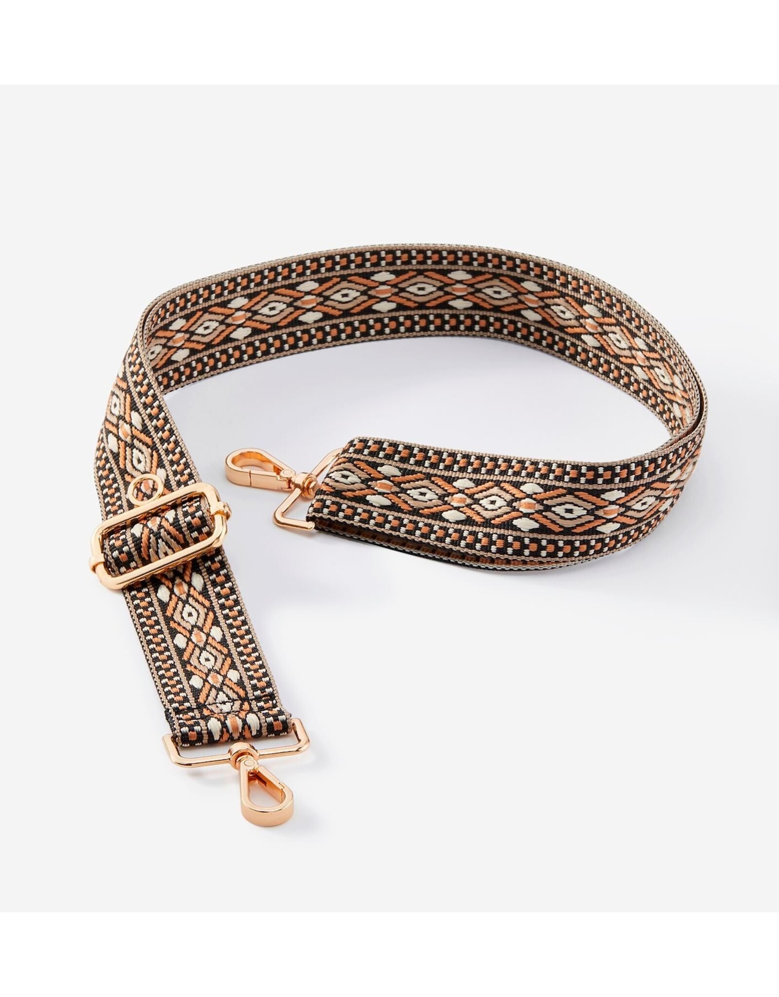 Bag strap - Black/Brown/White Bohemian Pattern