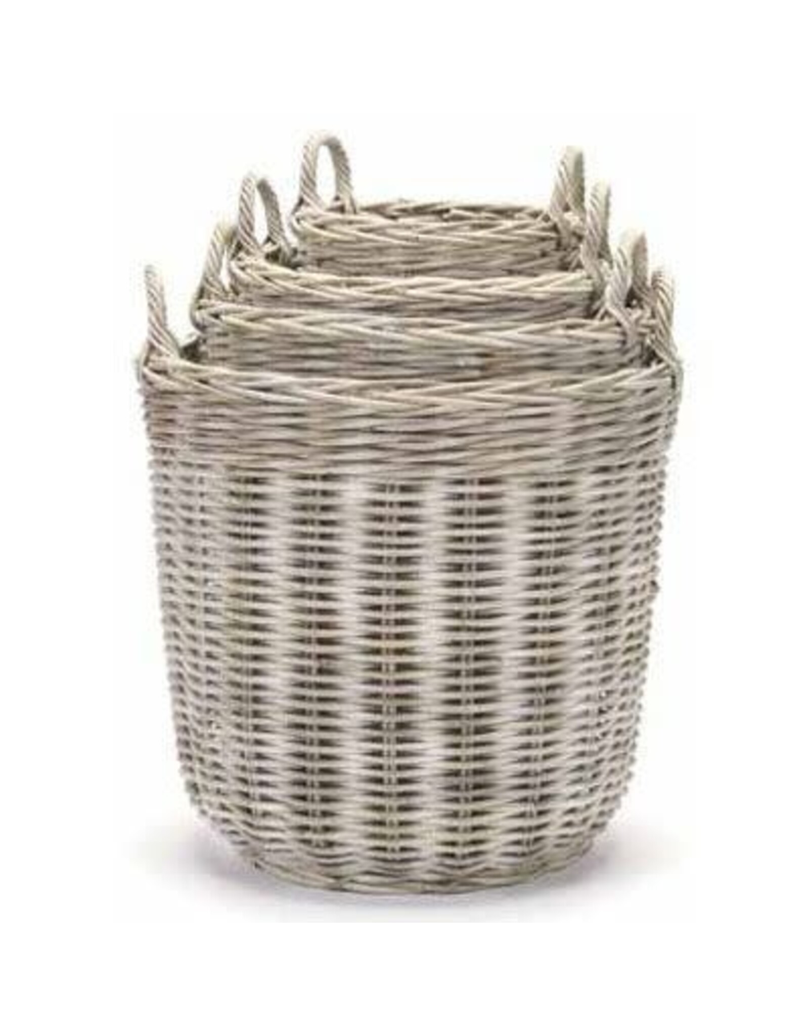 Tall Round Whitewashed Basket - small