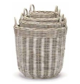 Tall Round Whitewashed Basket - large