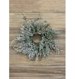 Glittered Cedar Candle Ring, with Red Berries