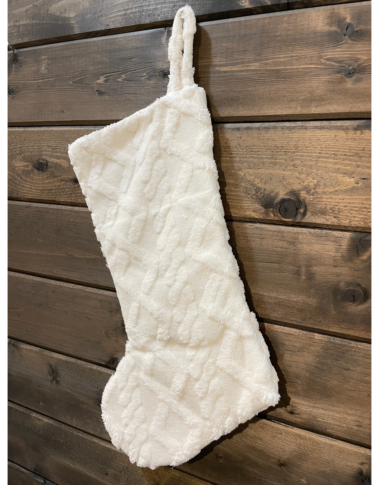 Diamond Pattern Plush Stocking - off white