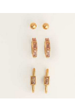 Stone Hoop Earrings Trio - gold
