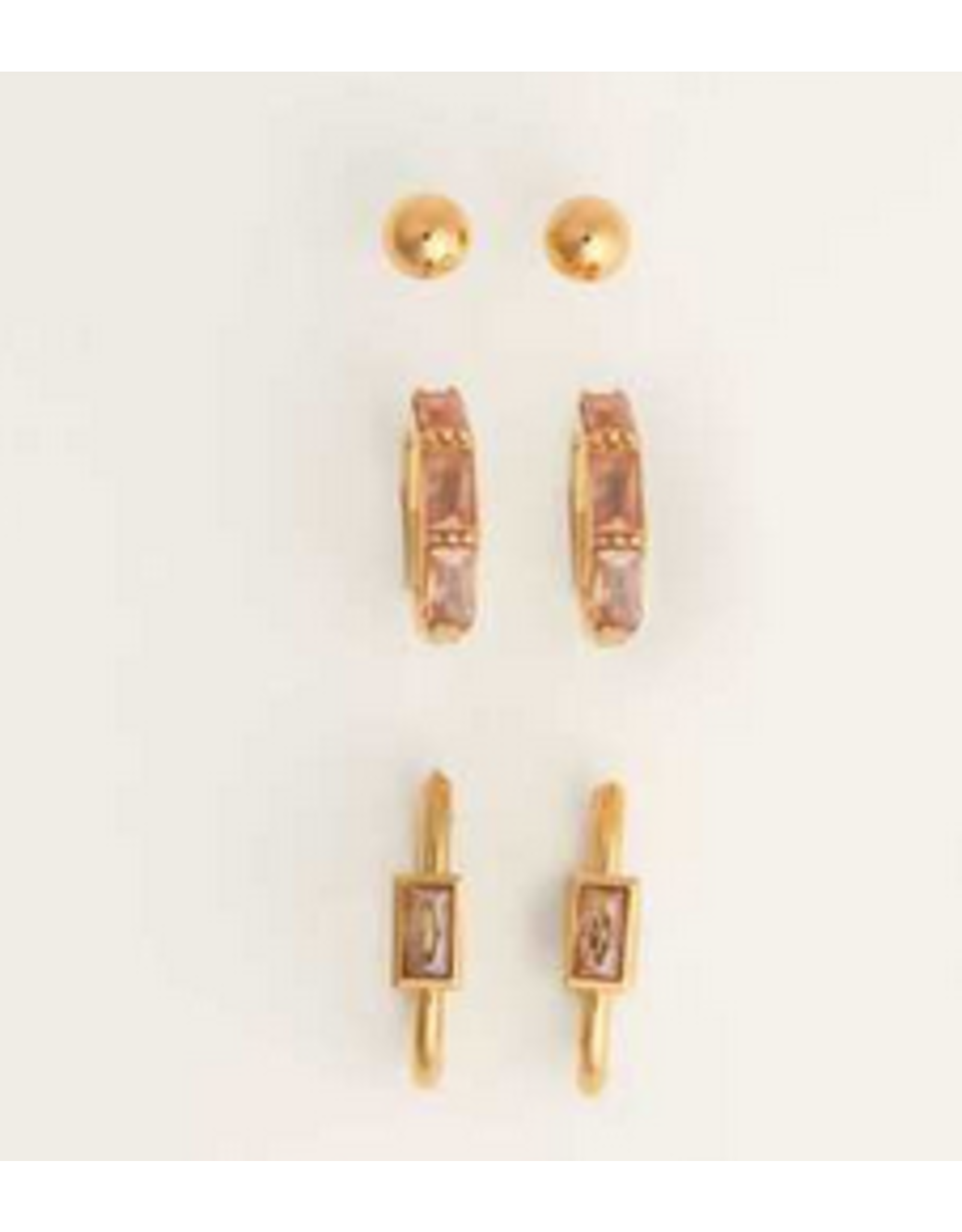 Stone Hoop Earrings Trio - gold