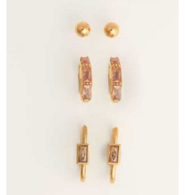 Stone Hoop Earrings Trio - gold