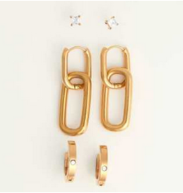 Link Hoop Earrings Trio-gold
