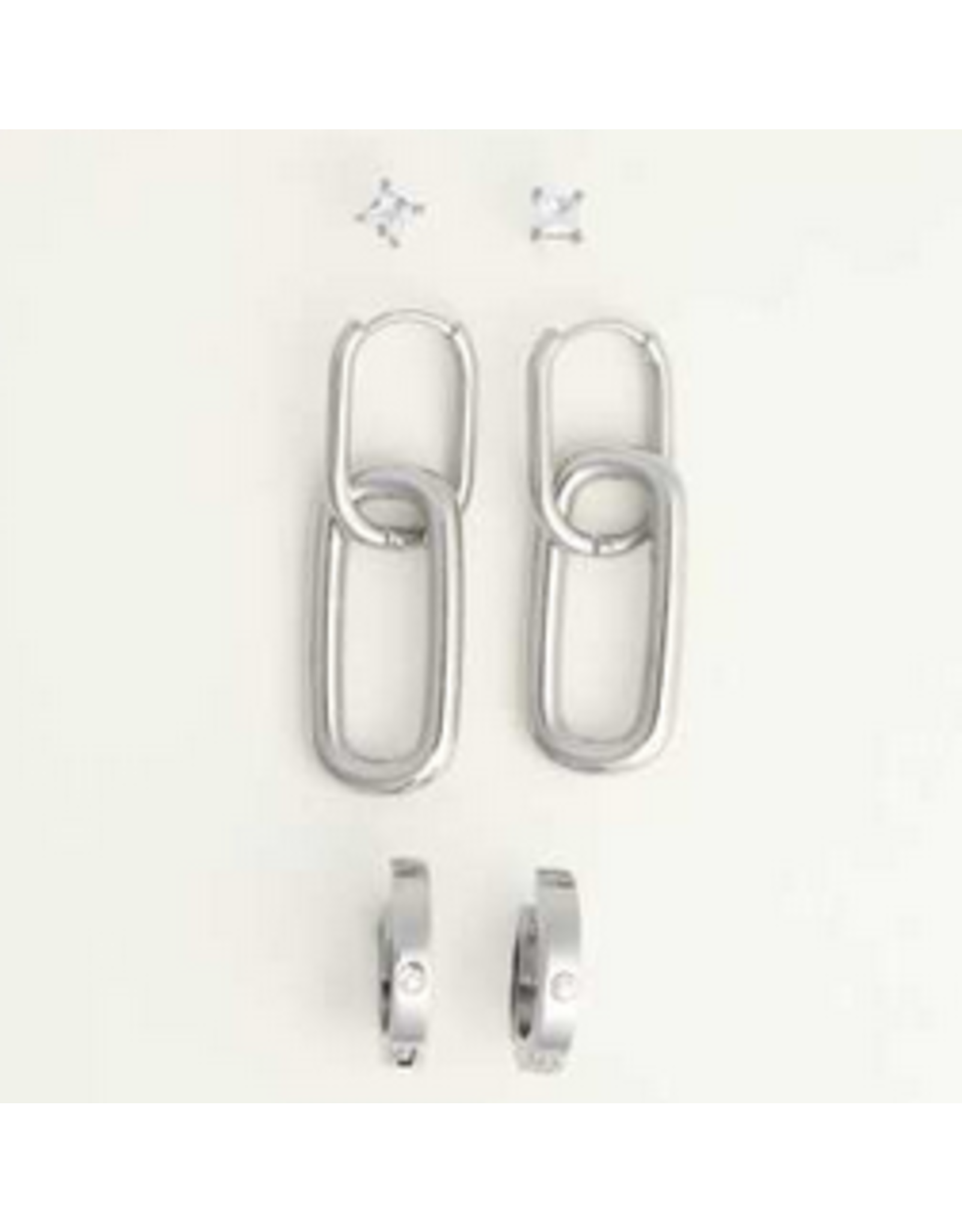 Link Hoop Earrings Trio - silver