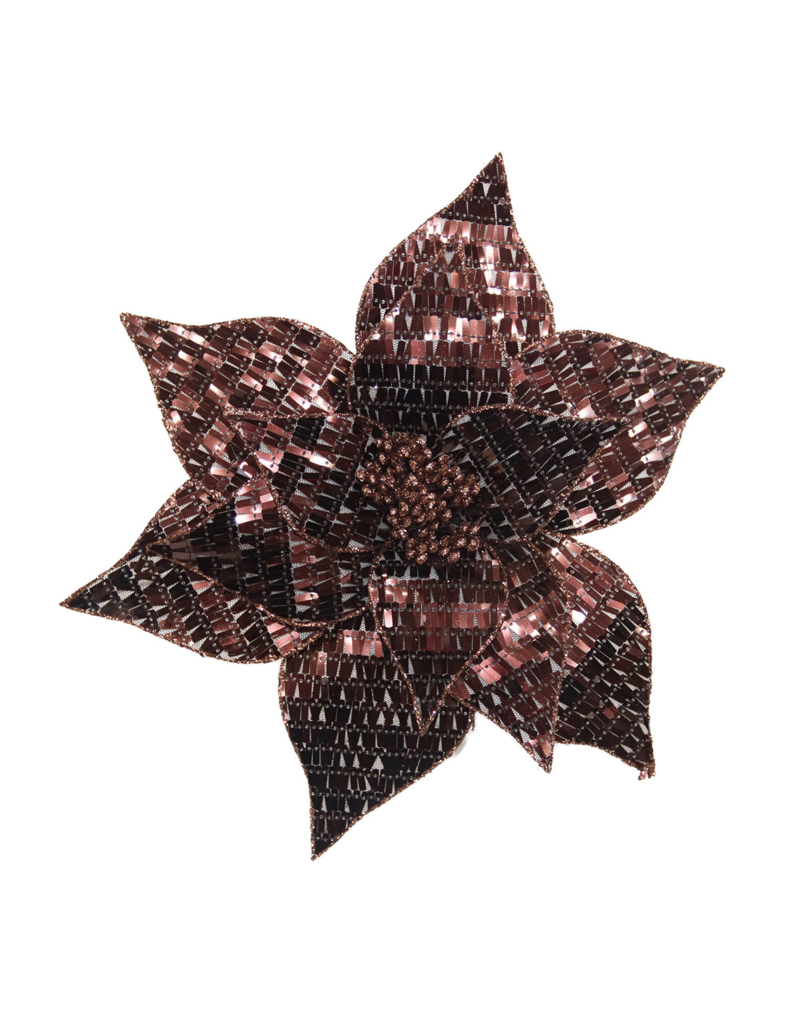 Christmas Forever 12" Brown Poinsettia Head - Fabric Sequins