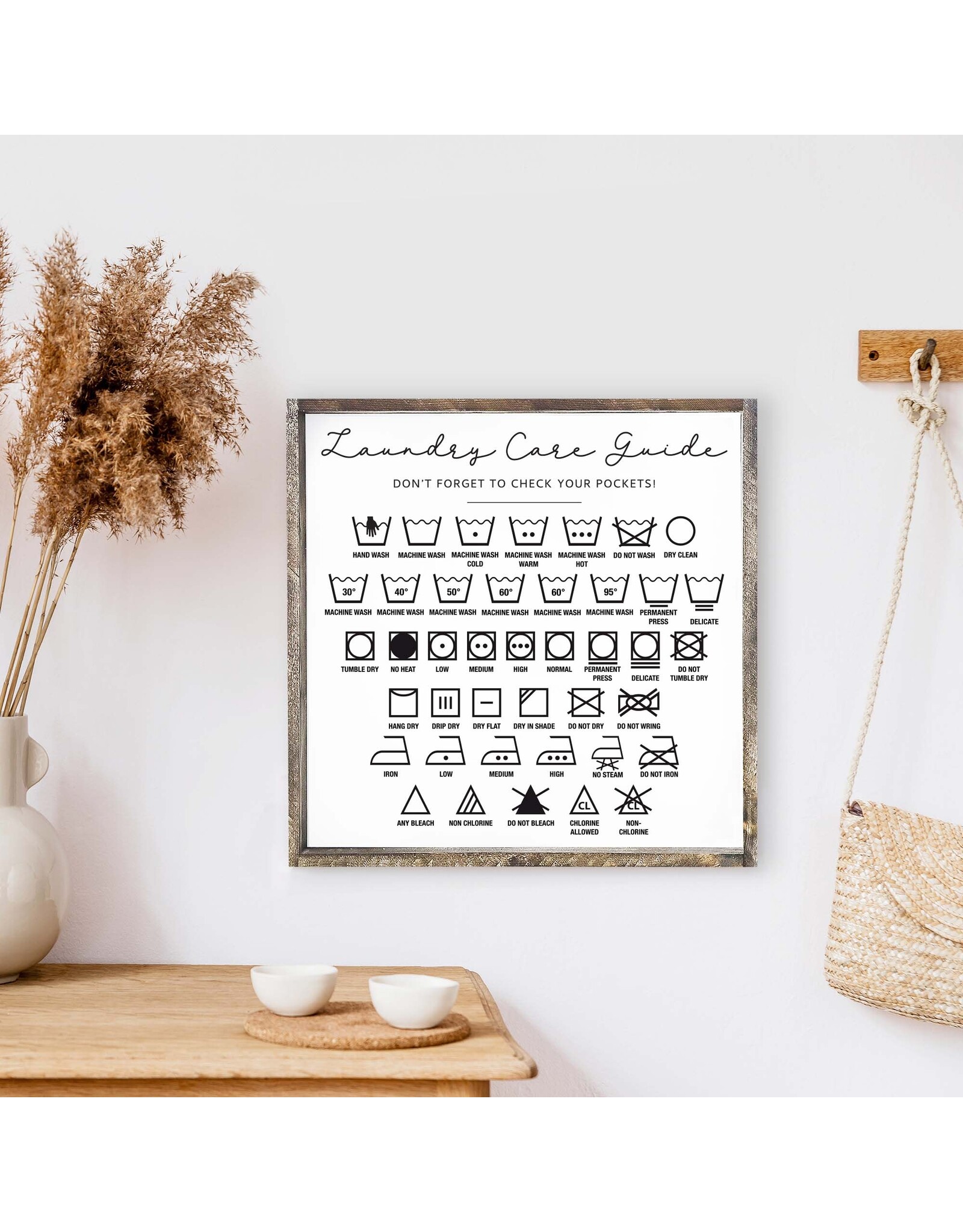 Laundry Care Guide Wooden Sign - 13X13