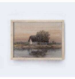 Framed Cottage by Water Painting - 9X12