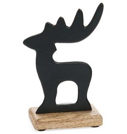 Black Metal Deer on Wood Base