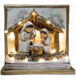 White and Gold Nativity Scene - lights (BOX)