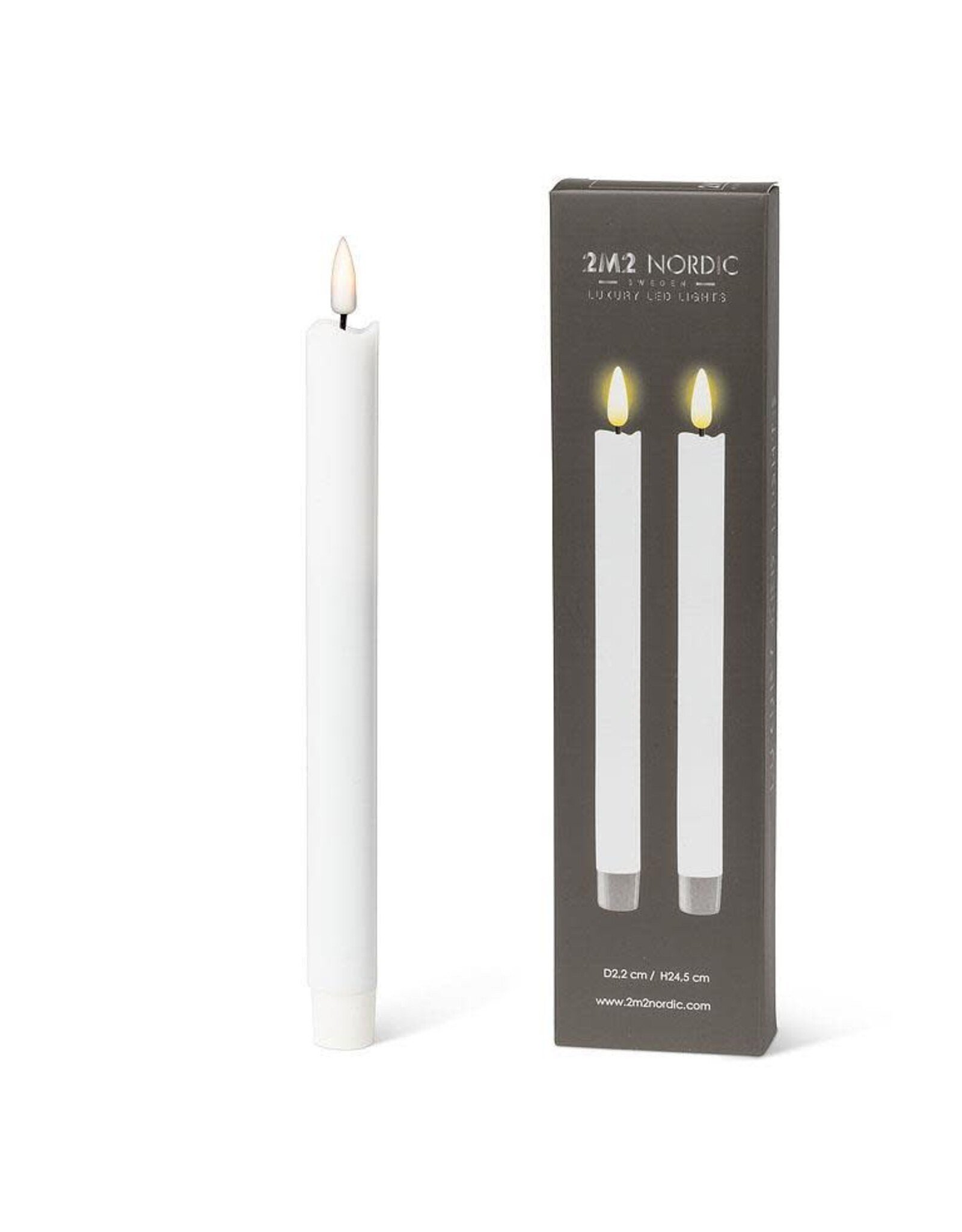 White LED Pillar Taper Candle - set of 2