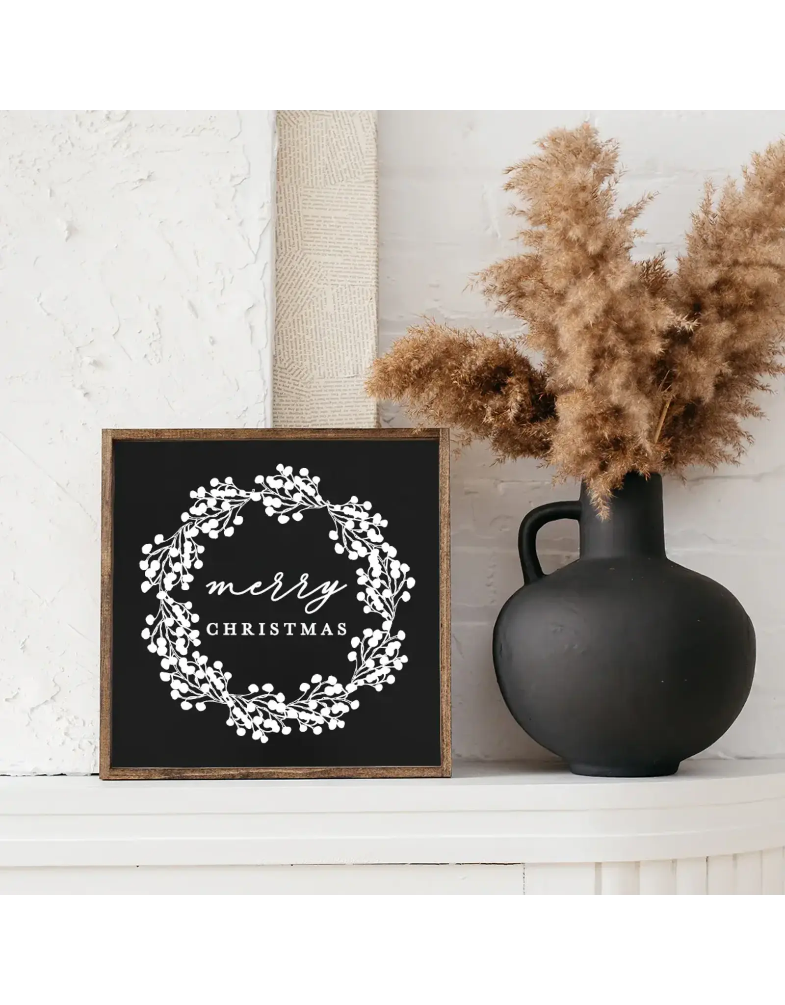 Framed Merry Christmas Wreath Sign - 13X13
