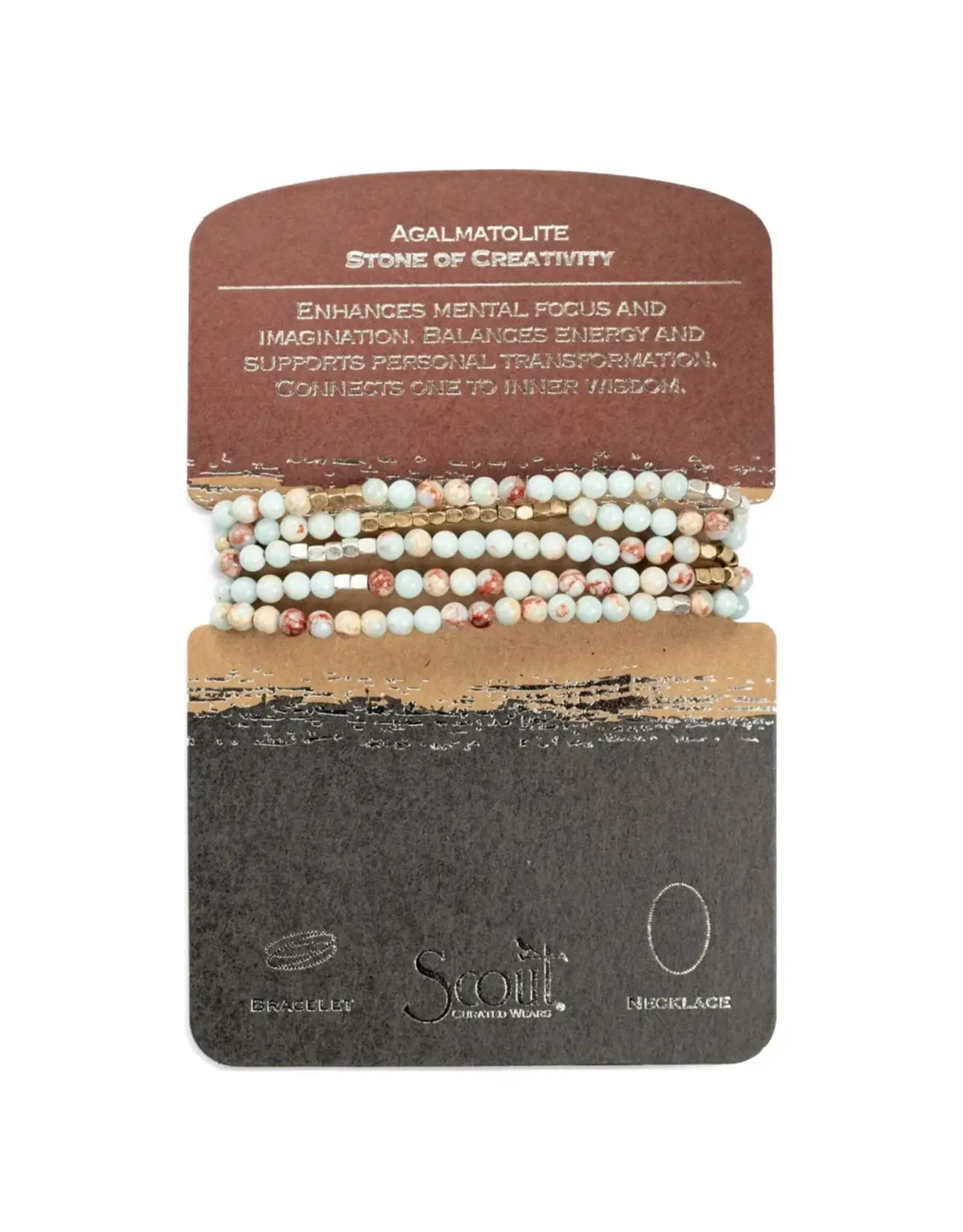 Stone Wrap Bracelet - Agalmatolite/Silver/Gold