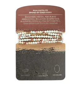 Stone Wrap Bracelet - Agalmatolite/Silver/Gold