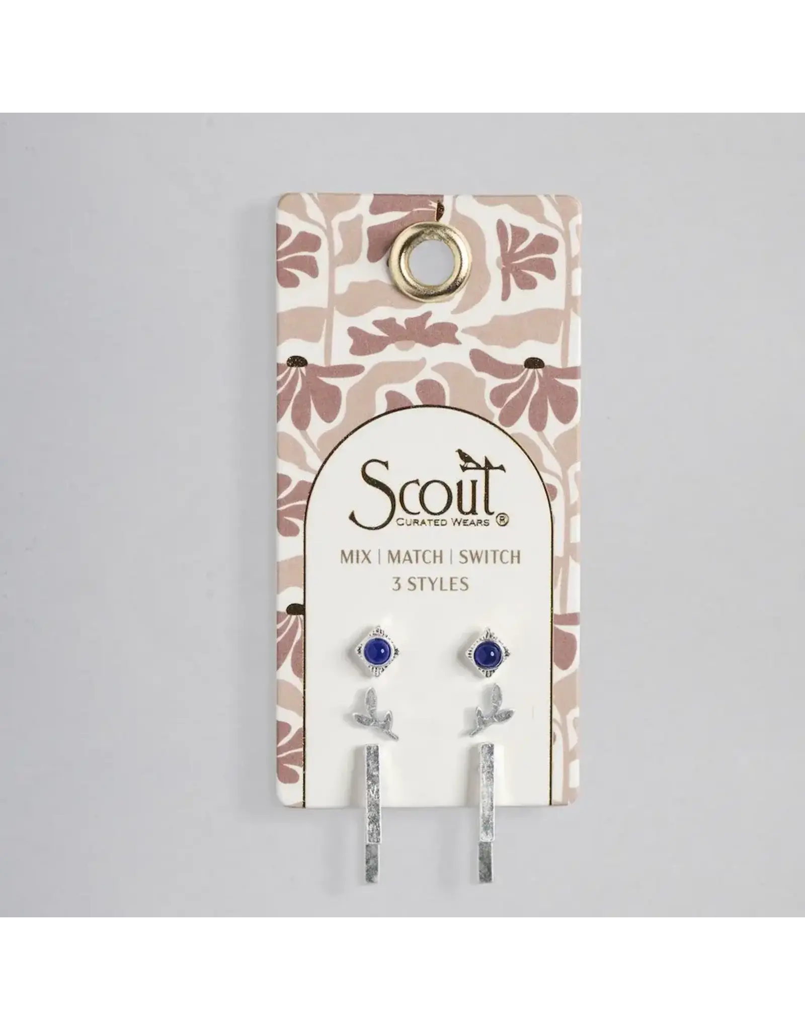 Trio Earring Set - Leaf/Lapis/Silver