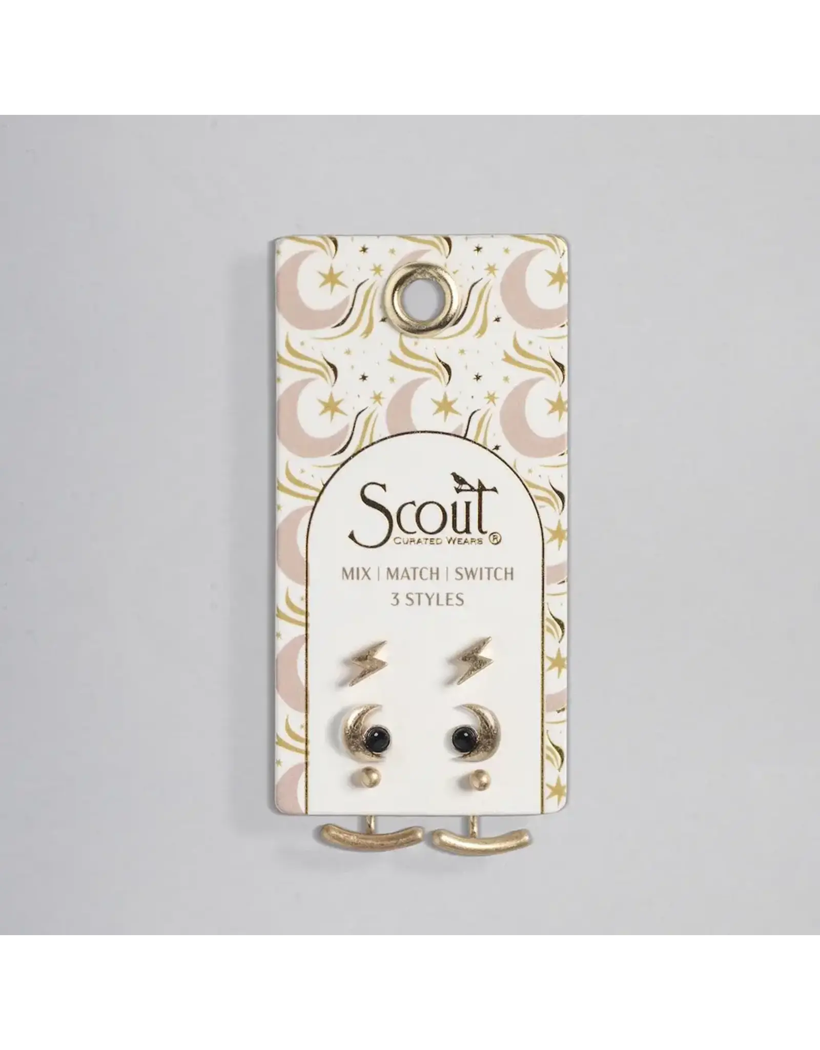 Trio Earring Set - Moon/ Black Spinel/Gold