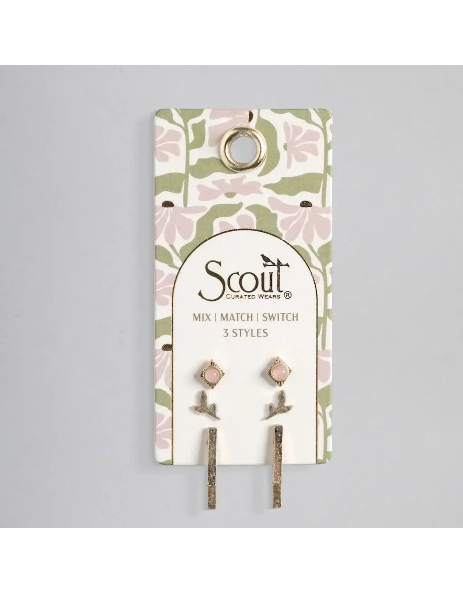 Trio Earring Set - Leaf/Rose Quartz/Gold