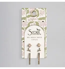 Trio Earring Set - Leaf/Rose Quartz/Gold