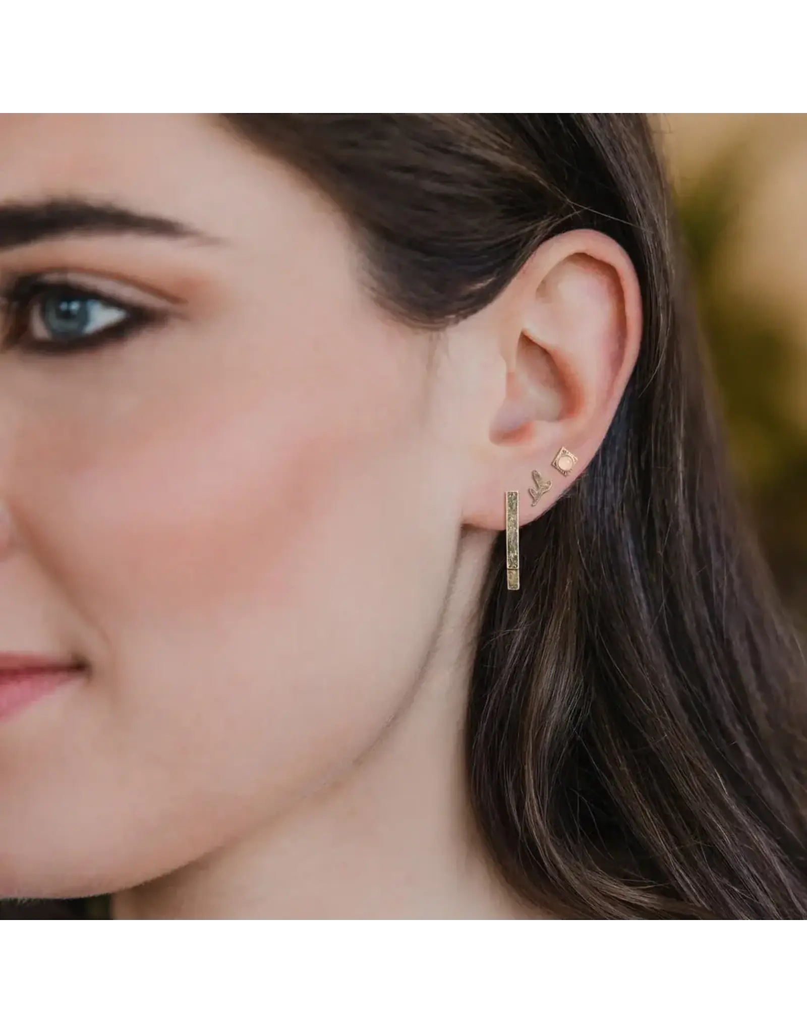 Trio Earring Set - Leaf/Rose Quartz/Gold