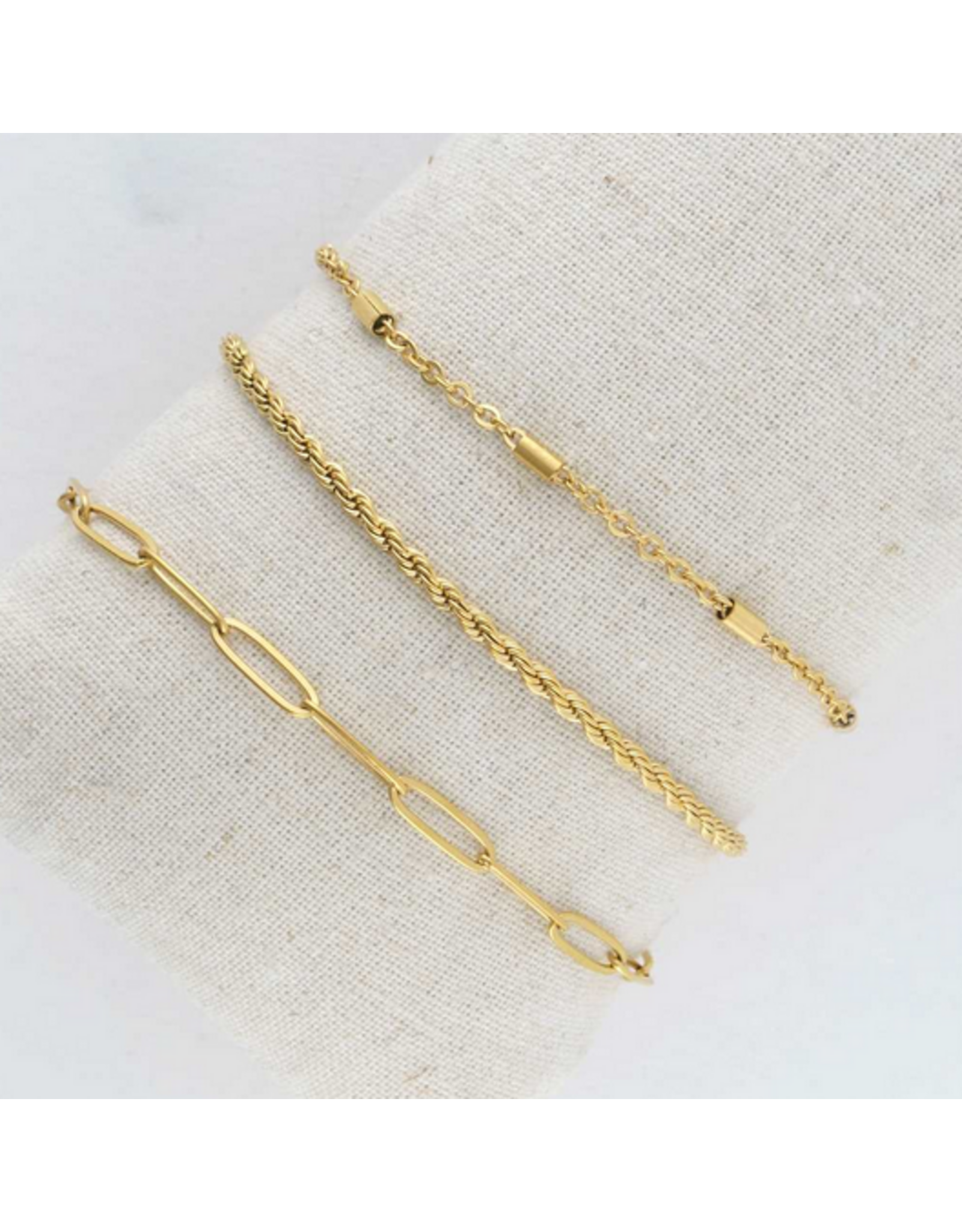 Gold Bracelet Set - Twisted Chain