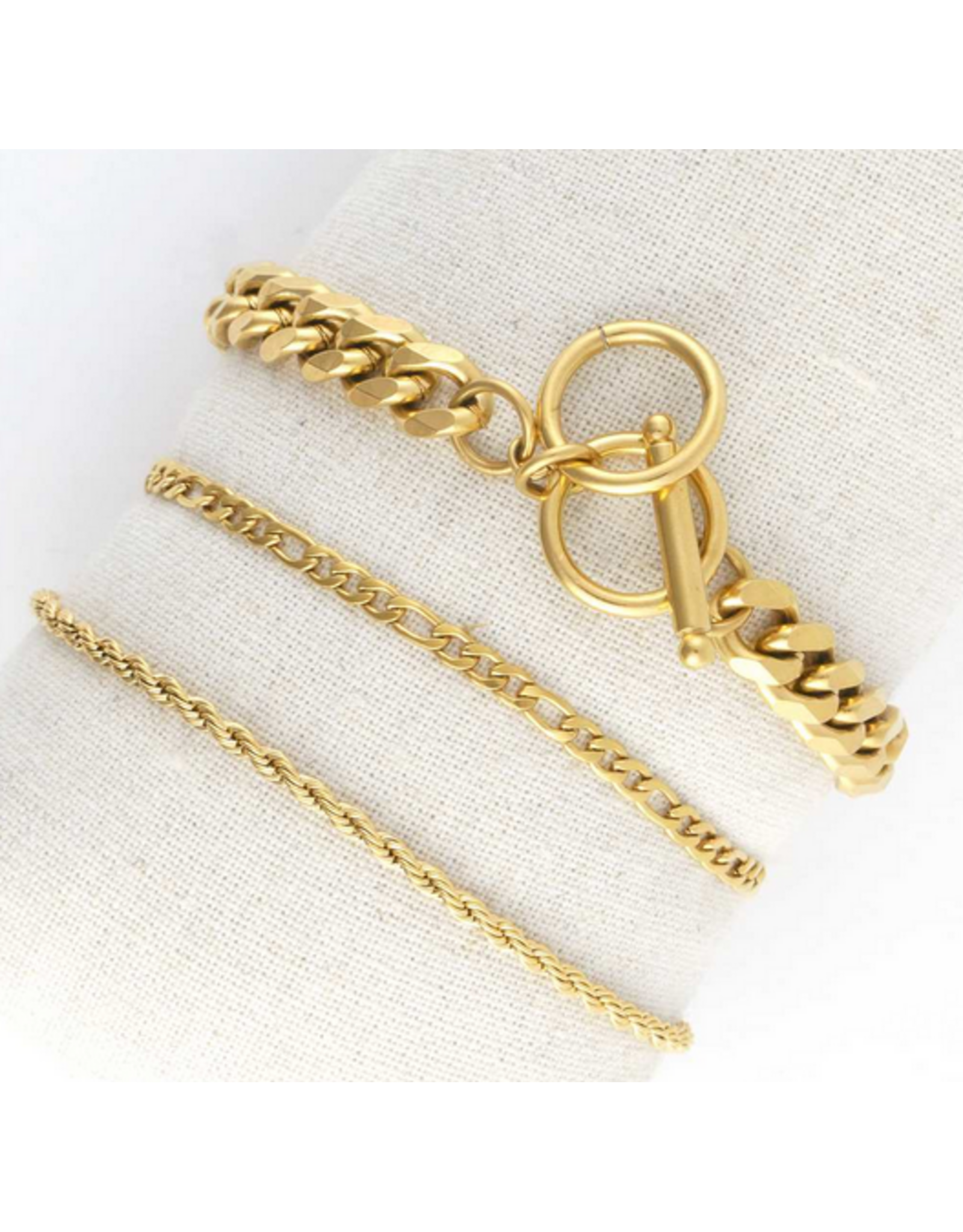 Gold Bracelet Set - Figaro