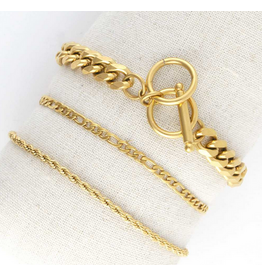 Gold Bracelet Set - Figaro