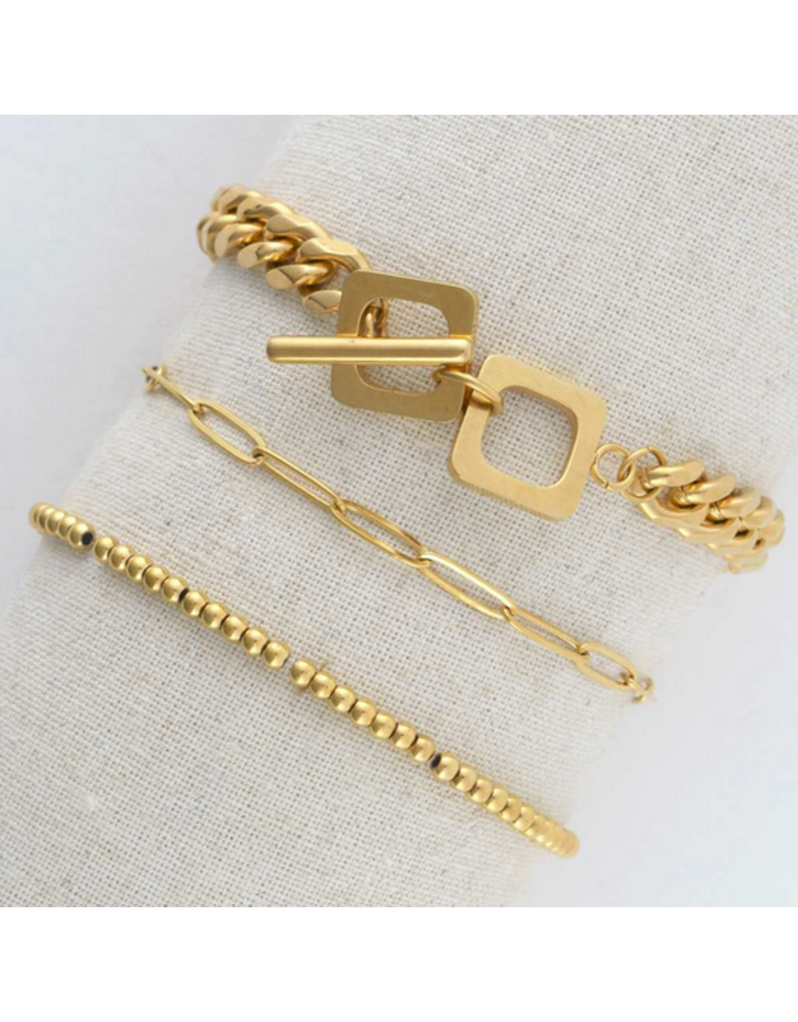 Gold Bracelet Set - Curb Chain