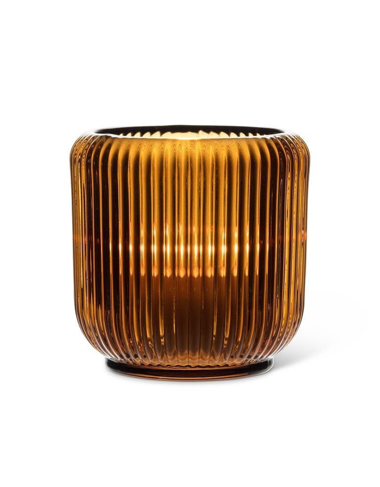 Large Ribbed Votive Holder - Amber