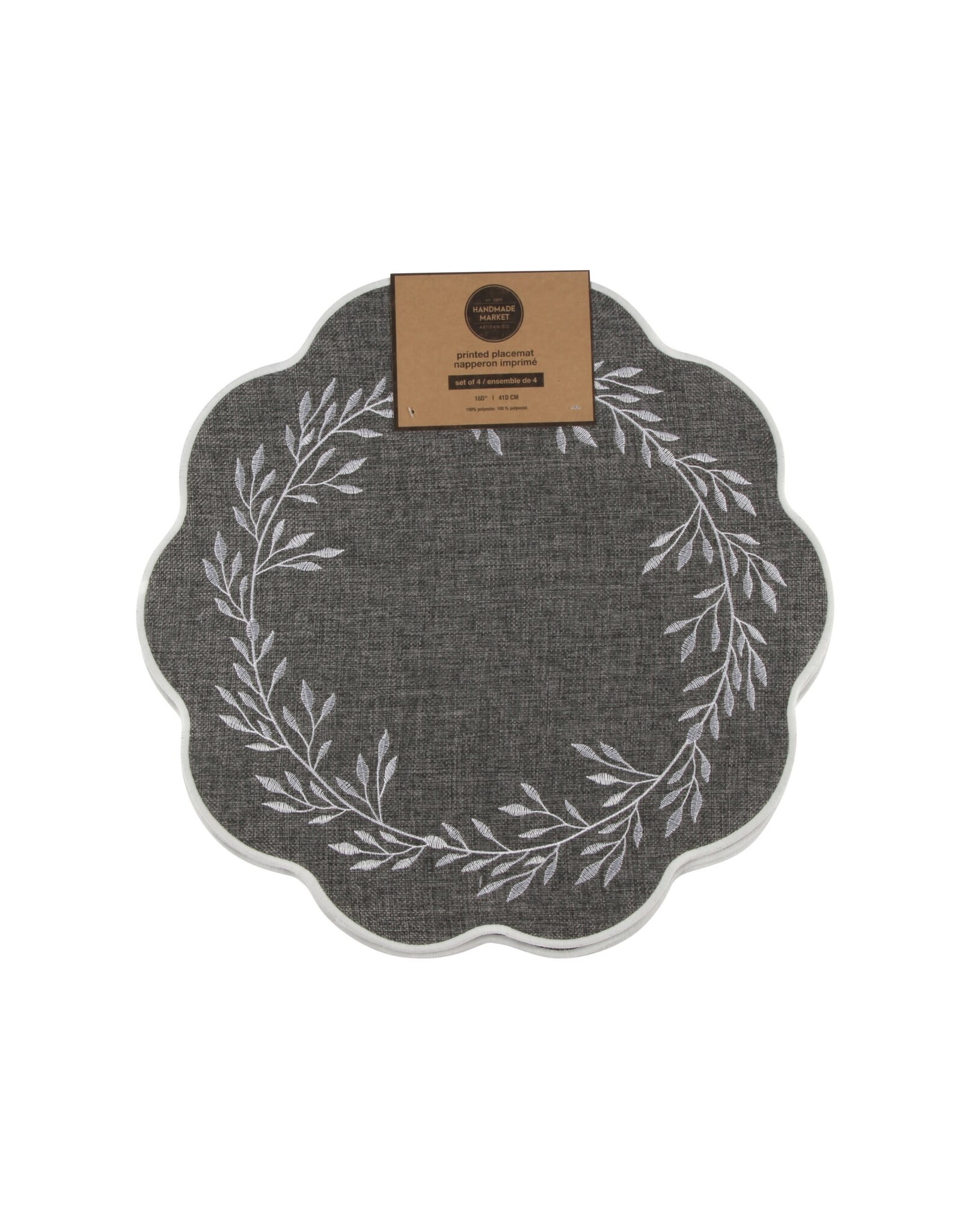 Charcoal Embroidered Leaf Placemats - set of 4