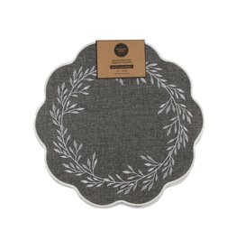 Charcoal Embroidered Leaf Placemats - set of 4