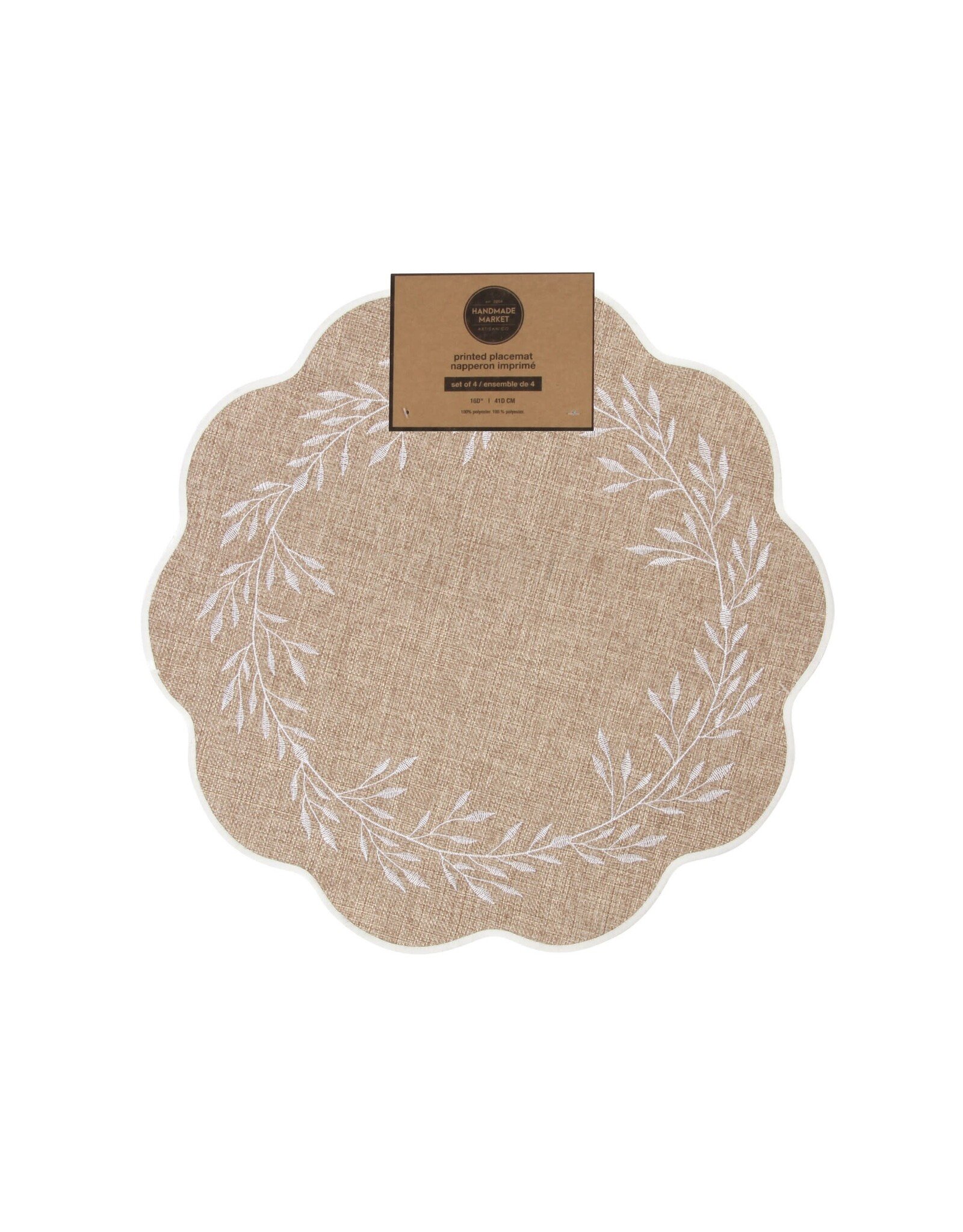 Taupe Embroidered Leaf Placemats - set of 4