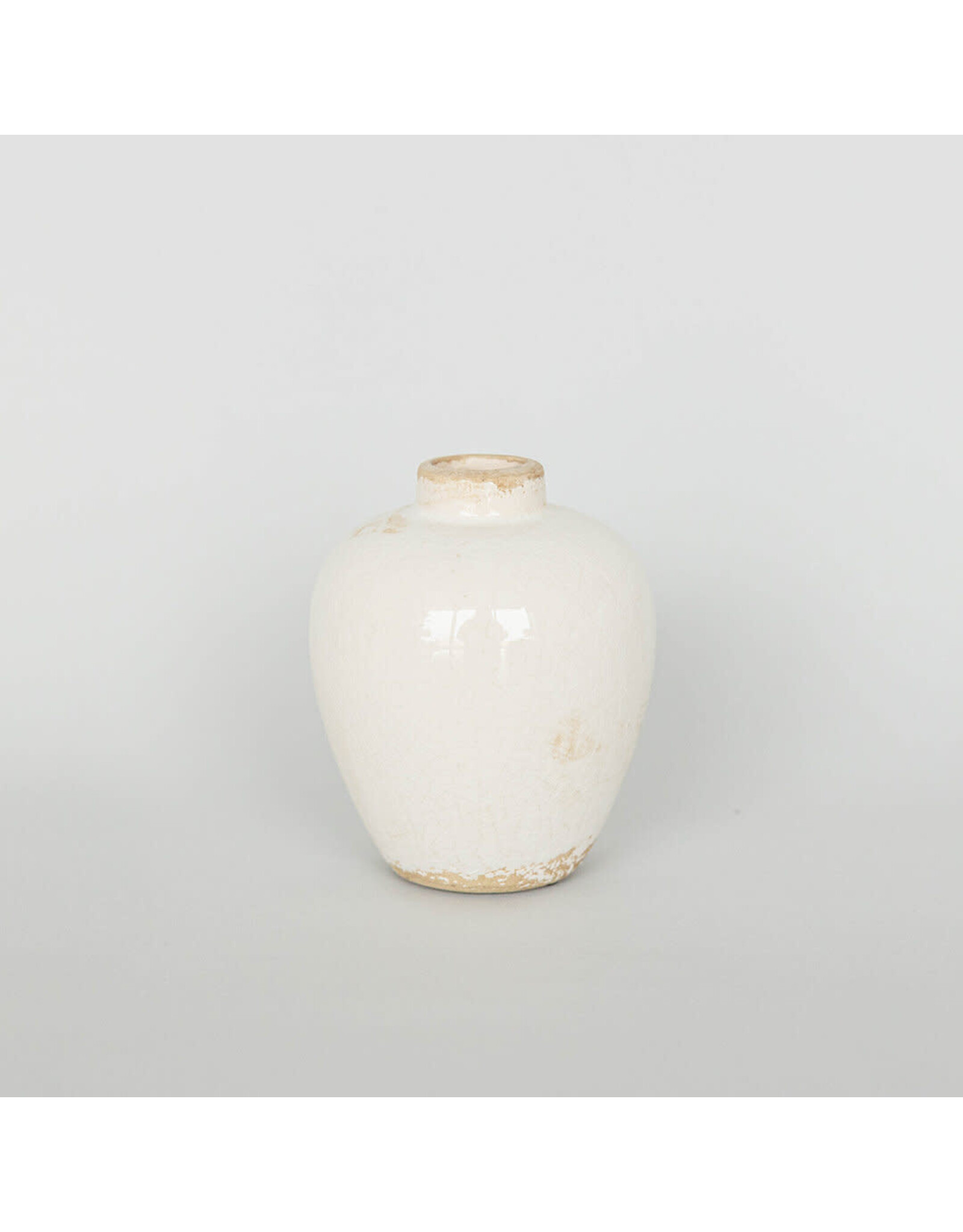 Antiqued White Ceramic Vase - small